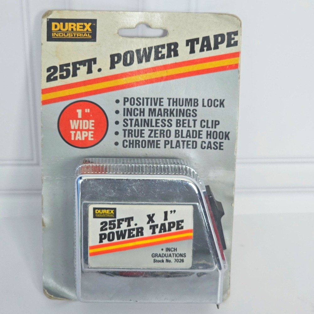 Durex Industrial 25ft x 1in Power Measuring Tape Chrome Case Belt Clip Vintage